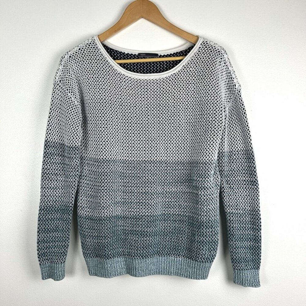 VINCE Fishnet Loose Knit Sweater Womens sz XS Cotton Ombré‎ Beach Casual Staple
